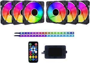 Apevia FB6P2-RGB Frostblade 120mm Silent Addressable RGB Color Changing LED Fan with Remote Control, 16x LEDs & 8X Anti-Vibration Rubber Pads w/ 2 Magnetic Addressable LED Strips (6+2-pk)