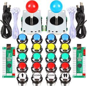 Fosiya 2 Player Arcade Joystick LED Chrome Buttons for PC Arcade Gamepads & Standard Controllers DIY Games MAME Kit (Chrome Mixed Color Buttons)