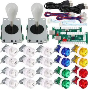 Arcade Game 2 Player Controller DIY Kit Buttons with Logo Coin X Y Start Select 8 Way Joystick USB Encoder for PC MAME Raspberry Pi