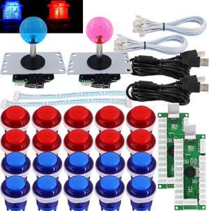 SJ@JX Arcade 2 Player Game Controller Stick DIY Kit LED Buttons MX Microswitch 8 Way Joystick USB Encoder Cable for PC MAME Raspberry Pi Red Blue