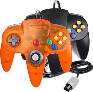 suily 2X Classic Controller Wired Game Controller Retro Joystick for N64 Console N64 Gamepad(Black+Orange)