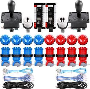 Easyget Classic Arcade Game DIY Parts for Mame USB Cabinet 2X Zero Delay USB Encoder + 2X 8 Way Classic Arcade Joystick + 18x Happ Style Push Button Blue + Red Color Kits