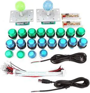 Walfront 20 DIY LED Illuminated Game Buttons + 2 Joysticks + 2 USB Encoder Kit Game Parts Set