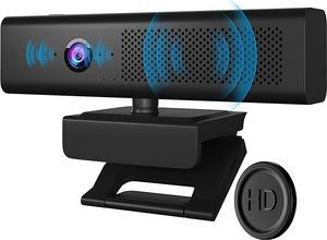 Conference Webcam with Speaker and 4 Microphones, HD 1080P Video Web Cam with Privacy Cover, Business Web Camera for Desktop PC Computer & Laptop, USB Camera for Zoom Conferencing/Gaming/Streaming
