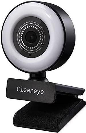 1080P 60FPS Streaming Webcam with Ring Light, Fast AutoFocus, 2021 Cleareye USB 1080P Web Camera, Dual Stereo Microphone, for Zoom Meeting Skype Teams