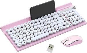 Wireless Keyboard and Mouse Combo,2.4Ghz USB Rechargeable Keyboard with Phone Holder,Full Size Keyboard and Mouse Set for Computer,Laptop and Desktop (Pink)