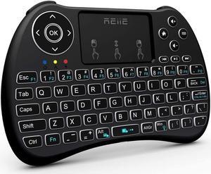 (Backlit Version)REIIE H9+ Backlit Wireless Mini Handheld Remote Keyboard with Touchpad Work for PC,Raspberry Pi 2, Pad, Smart TV, Android TV Box, Windows 7 8 10