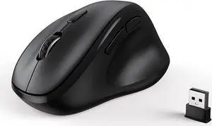 Ergonomic Wireless Mouse with USB Receiver for PC Computer, Laptop and Desktop, Ergo Mouse Vertical with Silent Clicks Long Battery Life, Up to 1600 DPI & 1 AA Battery Powered, Black