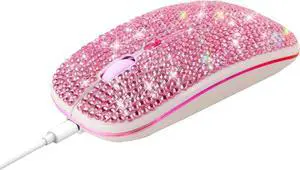 HXMJ Bling Dazzling Rechargeable 2.4GHz+5.2 Bluetooth Wireless Mouse Covered with Crystal Diamond Rhinestone,RGB Backlit,Great Gift idea for Her (Pink)