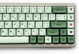XDK Custom Keycaps 124 Keys(PBT XDA Dye-Sub) Cute Matcha Green Japanese Keycaps Set for 60% 65% 100% Mechanical Keyboard