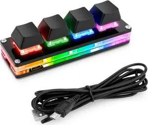 Ecarke Black Mini 4-Key Keypad Mechanical Gaming Keyboard, Self Programming,OSU Hot Swap Game Keyboards with 1.5m USB-C Data CableUpgrade Cherry Shaft &RGB LED