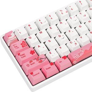 WHYSP OEM Profile PBT Dye-Sub Sakura Keycaps 60 Percent, 136 Keys Custom Gaming Keycaps Compatiable for Cherry MX Switch Mechanical Keyboard