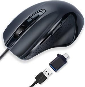 USB C Wired Mouse, INNOMAX USB-C Ergonomic/Large Size Mouse/6 Buttons with 3 Level DPI Adjustable Level, Page Down& UP Button for MacBook Pro, iPad Pro and Laptop with USB-C Port(Black)