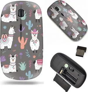 Unique Pattern Optical Mice Mobile Wireless Mouse 2.4G Portable for Notebook, PC, Laptop, Computer - Cartoon Llama Alpaca Pattern