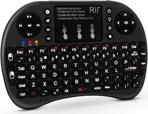 Rii Mini Wireless Bluetooth Keyboard with Touchpad, Support Bluetooth +(RF) 2.4GHz Wireless Connection for Smartphones, PC, Tablet, Laptop TV Box iOS Android Windows Mac.Black