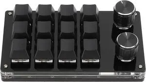 One Handed Macro Mechanical Keyboard, Portable Multifunctional One Handed Mechanical Gaming Keypad with 12 Fully Programmable Keys & Knob, for Windows, for Linux, for Vista, for OS X(Black)