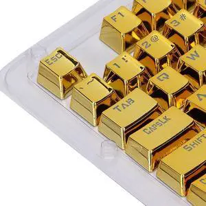 Mechanical Keycap Set, 104Pcs Translucent Backlit Mechanical Keyboard Caps Golden Metal Color Keycaps with Key Puller, Mirror Texture, for Mechanical Keyboards Cherry Mx Switch(Gold) Small Gift