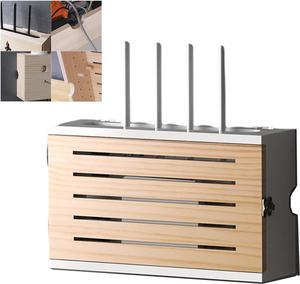 BREWIX Router Shelf Wireless WiFi Modem MDF Shelf Router Cover Power Strip and Cable Management Storage Box Hider Rack Organizer for Under TV Entertainment Center for Cable Box Routers