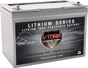 VMAX LFP27-12100XTR Lithium Iron LiFePO4 12V 100AH BCI Group27 Battery 1280Wh w/BMS Li-Iron Battery for UPS Uninterruptible Power Supply Backup Deep Cycle