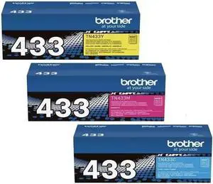 Brother TN433C, TN433M, TN433Y (TN-433C, TN-433M, TN-433Y) Cyan, Magenta and Yellow Color Toner Cartridge Set