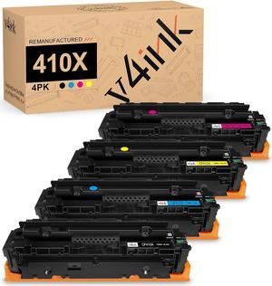 v4ink 410X Toner Cartridge Remanufactured Replacement  410A 410X CF410A CF410X CF411X CF412X CF413X 4-Pack Toner Set for Color Pro MFP M477fnw M477fdw M477fdn M452dn M452dw M452nw M377dw Printer