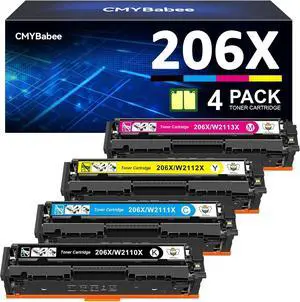 CMYBabee Compatible Toner Cartridge Replacement for HP 206X 206A for Color Laserjet Pro MFP M283fdw M283cdw M283fdn M282mw Pro M255dw M255nw M283 M255 Printer W2110X W2110A High Yield (BCMY, 4-Pack)