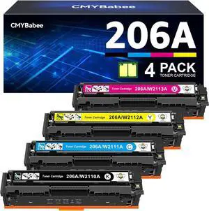 CMYBabee Compatible Toner Cartridge Replacement  206A 206X for Color Laserjet Pro MFP M283fdw M283cdw M283fdn M282mw Pro M255dw M255nw M283 M255 Printer W2110A W2110X High Yield (BCMY, 4-Pack)