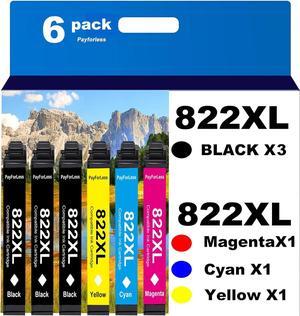 822XL Remanufactured for  822 Ink Cartridges for  822XL T822 for  Workforce Pro WF-3820 WF-3823 WF-4820 WF-4830 WF-4833 WF-4834 Printer (6 Pack 3 Black 1 Cyan 1 Magenta 1 Yellow)