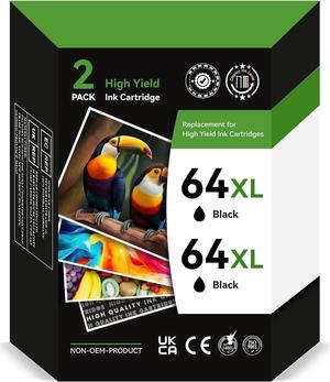 Printer Ink 64  64XL Black Ink Cartridge  Ink 64 Work for Envy Photo 7800 7858 7855 7100 7120 7155 7158 7164 6255 6252 Inspire 7955e Tango Series Printer(2 Pack)