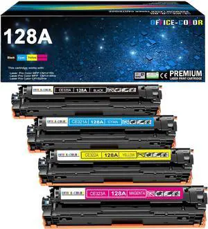 OFFICE-COLOR Replacement  128A 128 A Toner Cartridge Works with HP Laserjet Pro CP1525nw CM1415fnw CM1415fn CP1525n Printer Ink (Black,Cyan,Yellow,Magenta 4 Pack)