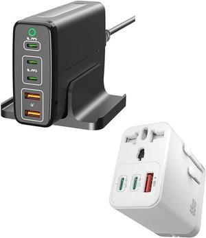 245W 5-Port PD3.1 USB C Charger,65W GaN International Travel Adapter Plug AC 100-250V Desktop USB C Laptop Charger Portable Travel USB C Power Adapter Block for MacBook