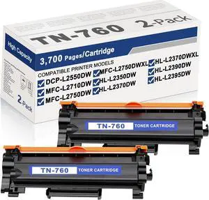 Ennovor TN760 Toner Cartridge Replacement for Brother TN-760 High Yield Black Toner MFC-L2710DW MFC-L2750DW HL-L2350DW HL-L2395DW DCP-L2550DW Printer 2-Pack