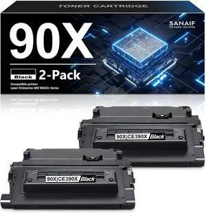 2-Pack 90X Black High Yield Toner Cartridge | 90X CE390X Replacement for HP 90X CE390X 90A CE390A Toner Cartridge with Laser Enterprise M4555; Laser Enterprise 600 M602 M603 MFP Series Printer