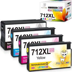 MS DEER 712 Ink Cartridges, Upgraded Compatible Replacement for HP 712XL 712 XL High Yield Combo Pack Work for HP DesignJet T210 T630 T650 T250 T230, Studio Plotter Printers (4-Pack, BK/C/M/Y)