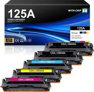 125A Toner Cartridges 5 Pack (with Chip) CB540A Replacement for HP 125A Toner Color CP1215, CP1515n, CP1518ni; MFP CM1312, CM1312nfi Printer Ink