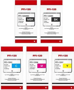 Ennovor PFI120 Ink Tank Bundle Replacement for Canon PF-120 PF 120 PFI120MBK PFI120BK PFI120C PFI120M PFI120Y Ink Cartridges for imagePROGRAF IPF TM-200 TM-205 TM-300 TM-305 Printer, 5-Pack