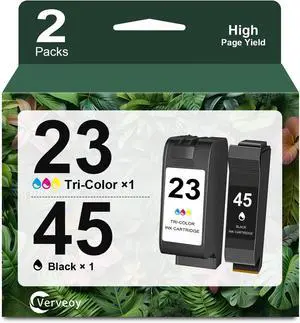45/23 Remanufactured Ink Cartridge Replacement for HP 45 Black 51645 51645A 23 C1823D Color Ink Combo Pack for Color Copier 110 120 140 145 150 155 DeskJet 1000C 1000Cse Printer (1 Black 1 Tri-Color)