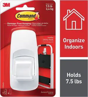 3M MMM17004 Jumbo Hooks- Adhesive- 1 Hook-4 Strips- 7-.50 lb Cap.- White 3M MMM17004 Jumbo Hooks- Adhesive- 1 Hook-4 Strips- 7-.50 lb Cap.- White