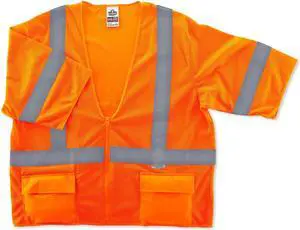 Ergodyne GloWear Class 3 Zipper Polyester Mesh Standard Safety Vest Orange S/M