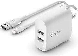 Belkin BOOST CHARGE Dual USB-A Wall Charger 24W + Lightning to USB-A Cable White