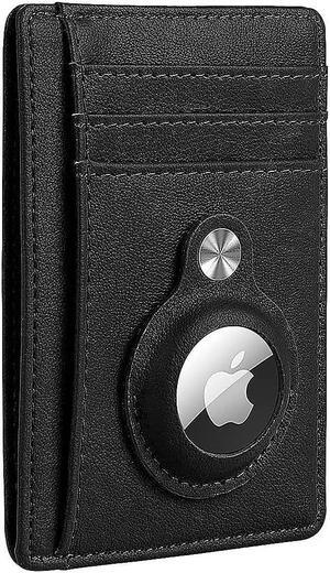 SaharaCase Slim Genuine Leather Wallet Case for Apple AirTag Black (AT00034)
