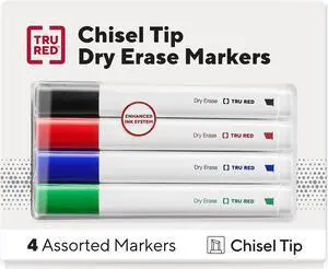 TRU RED Tank Dry Erase Markers Chisel Tip Assorted 4/Pack (TR61456/TR54561) TR54561/TR61456