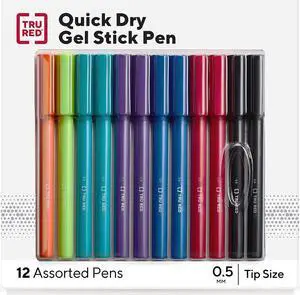 TRU RED Quick Dry Gel Pens Fine Point 0.5mm Asst 12/Pack TR54473