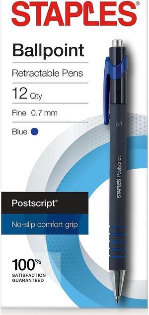 Staples 808009 PostscriptRetractable Ballpoint Pens Fine Point Blue Dozen