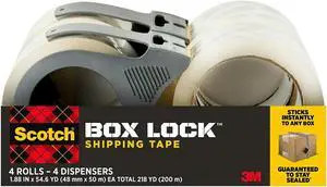 Scotch Box Lock Shipping Packing Tape with Refillable Dispensers 1.88 in x 54.6 yd Clear 4/Pack (3950-4RD) 39504RD