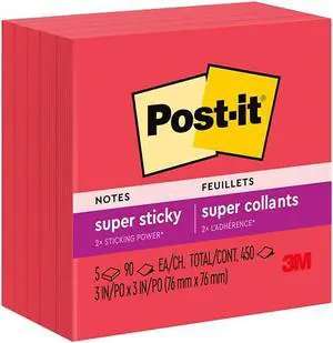 Post-it Super Sticky Notes 3" x 3" Red 90 Sheets/Pad 258342