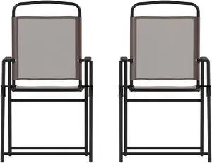 Flash Furniture Mystic Folding Patio Sling Chairs Brown 2/Pack (2GMSC098BR)