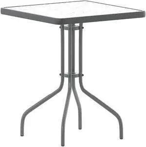 Flash Furniture Barker Square Tempered Glass and Metal Table 23.5'' Silver (TLH073A1SV)