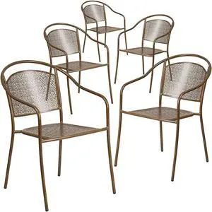 Flash Furniture Patio Arm Chair with Round Back Gold 5 Pack (5CO3GD)