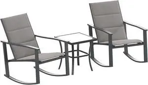 Flash Furniture Brazos Outdoor Rocking Chair Bistro Set with 2 Chairs and Table Gray/Black (FVFSC2315GRY)